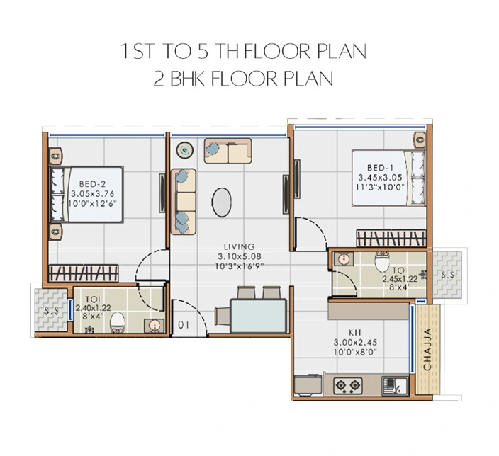 1st to 5th Floor Plan (2 BHK)